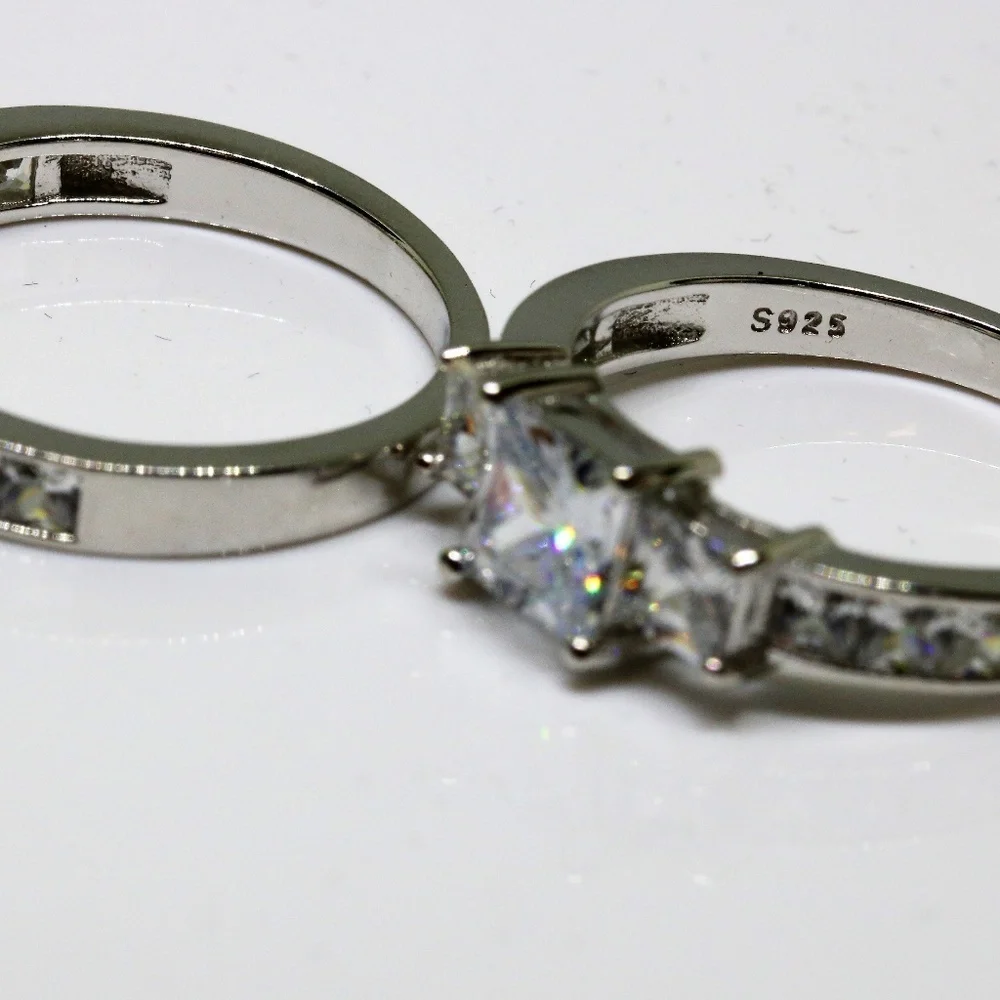 Sterling Silver‎ 3 Stone 2 Carat Engagement Ring
